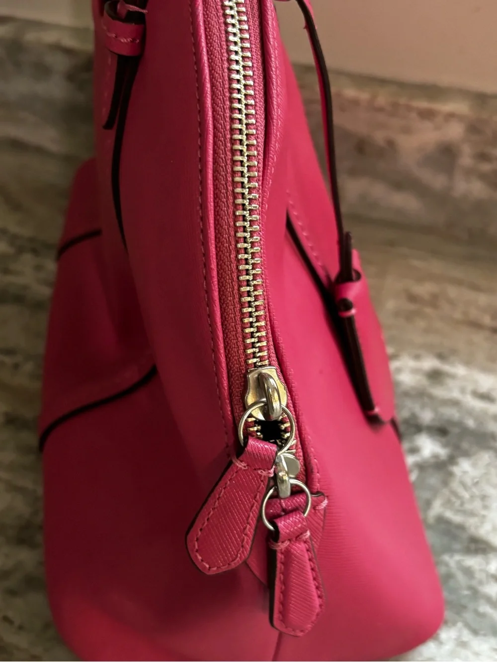 COACH Peyton Cora Domed Satchel in Pink Saffiano Leather